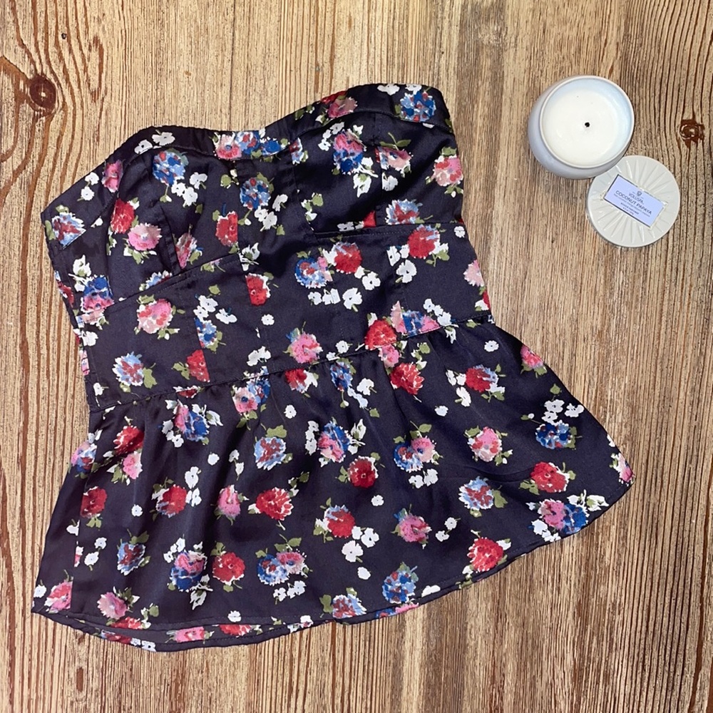 American Eagle strapless floral silk top Xs